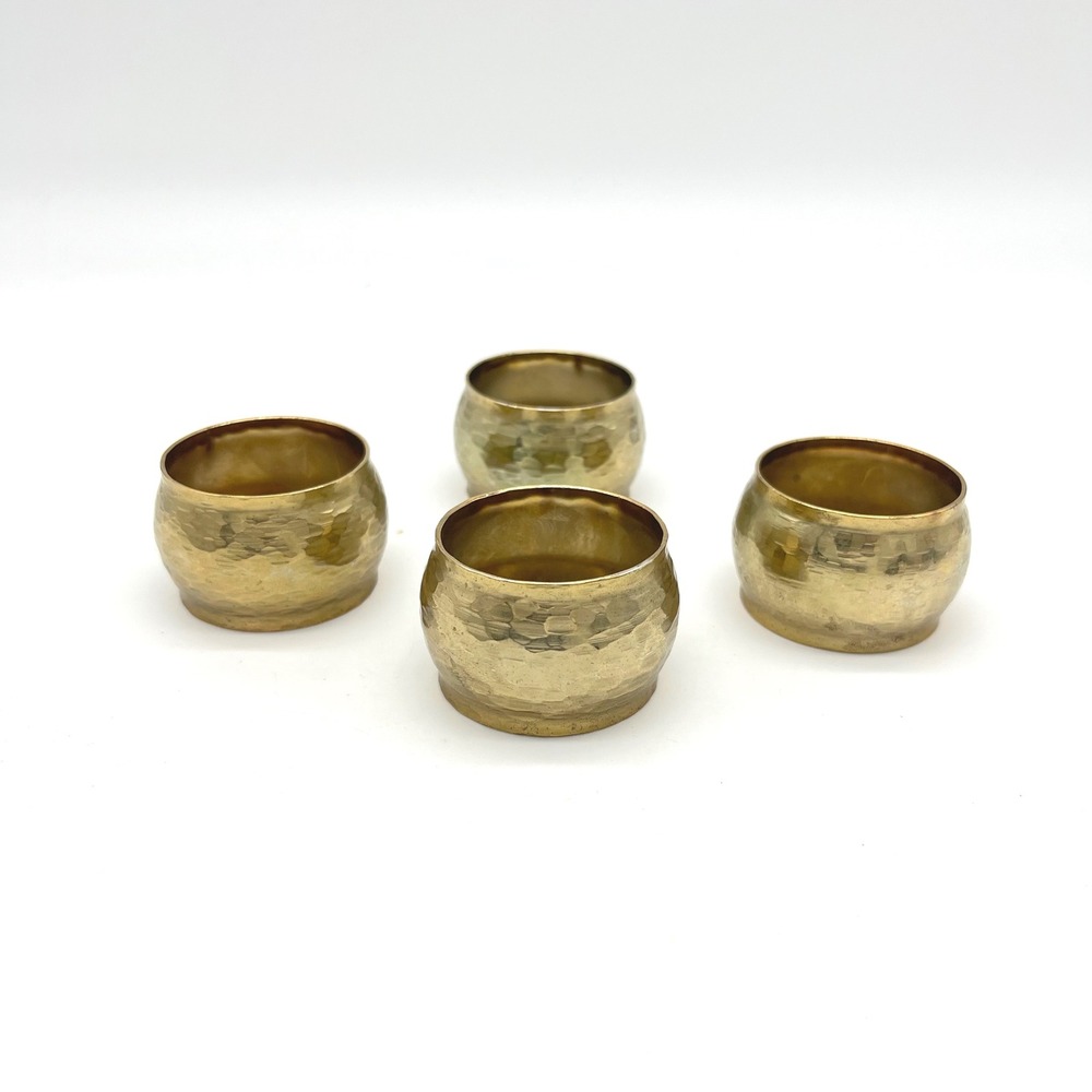 Vintage Hammered Brass Napkin Rings Set of 4 Table Decor Place Setting